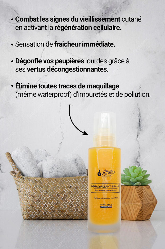 Soin démaquillant biphasé pour visage, yeux et lèvres 100% Bio - 100 ml - lesjardinsdaissa.com 3