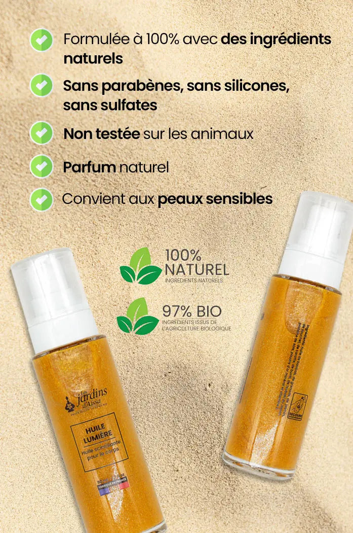 Huile scintillante et hydratante naturelle bio pour le corps naturel