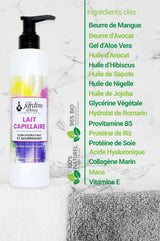 Lait capillaire bio, naturel, hydratant et nourrissant pour tous types de cheveux les jardins d'aissa naturel