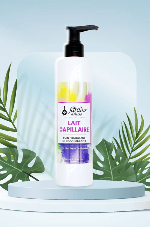 Lait capillaire bio, naturel, hydratant et nourrissant pour tous types de cheveux les jardins d'aissa 2