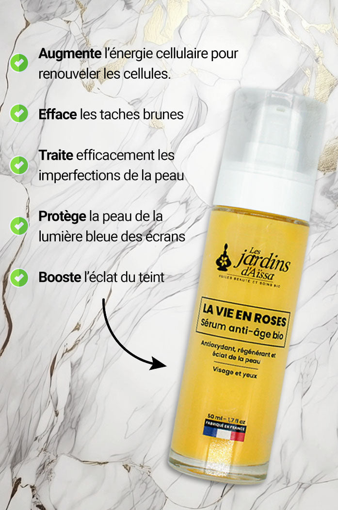 Sérum visage bio la vie en roses - 50 ml - lesjardinsdaissa.com points fort