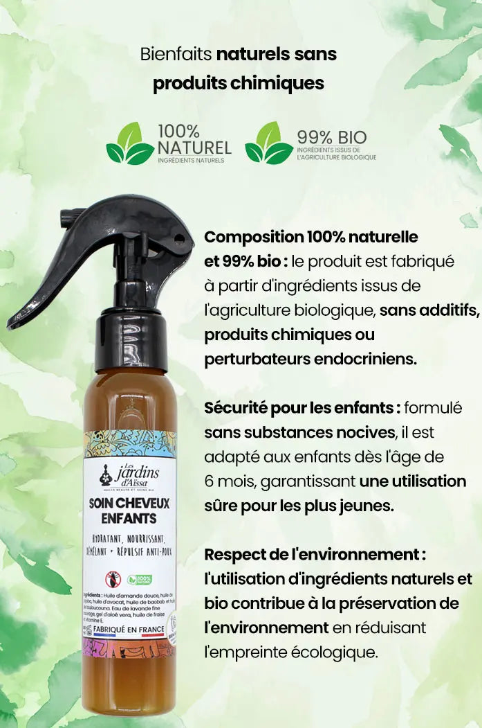 Soin cheveux enfants 100% Bio anti-poux - 100 ml - lesjardinsdaissa.com nature